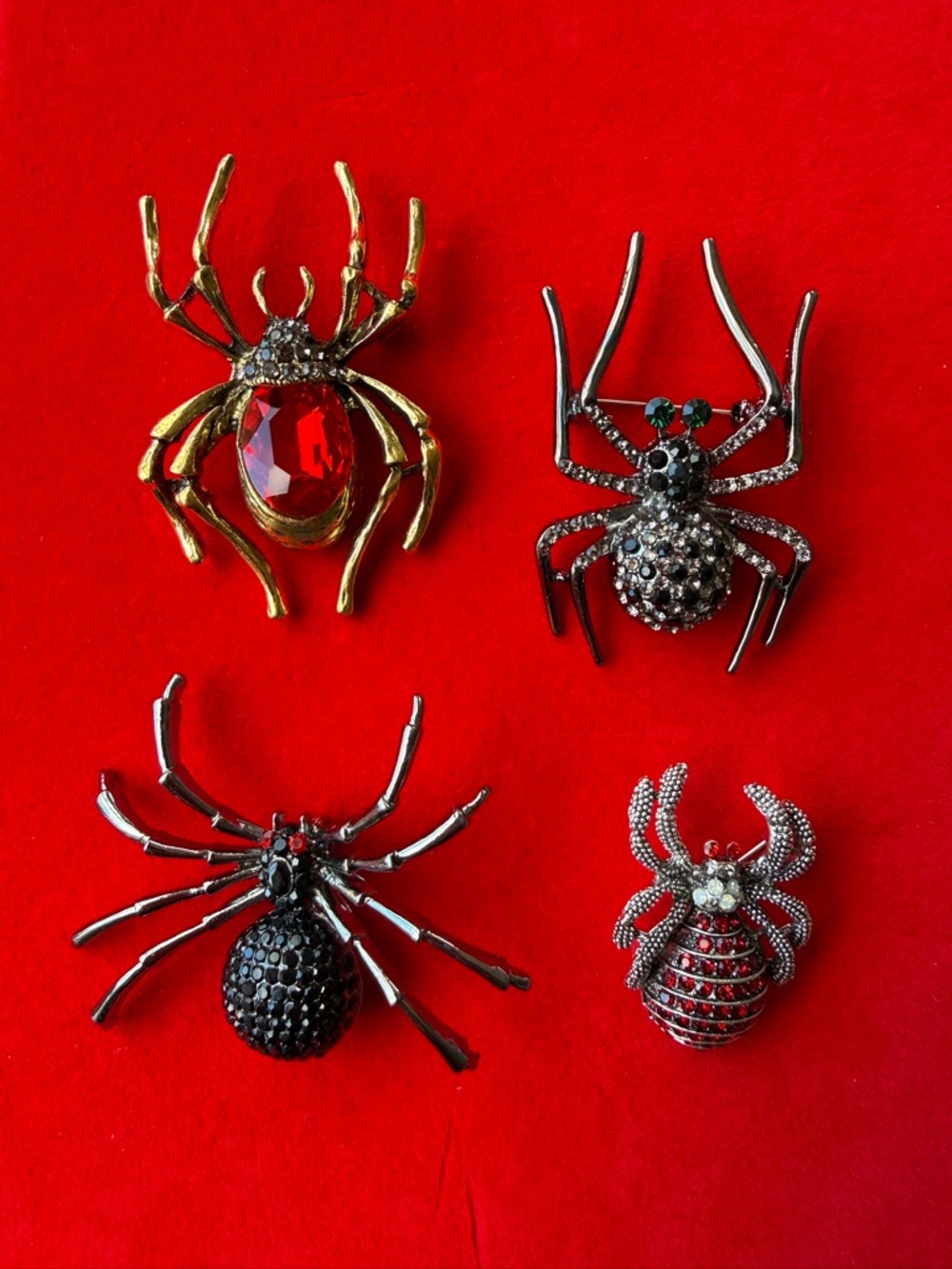 American Vintage Spider Brooches - Gold, Black, Red
